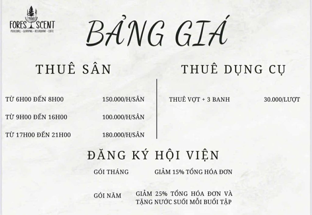 Bang gia dich vu the thao Pickleball