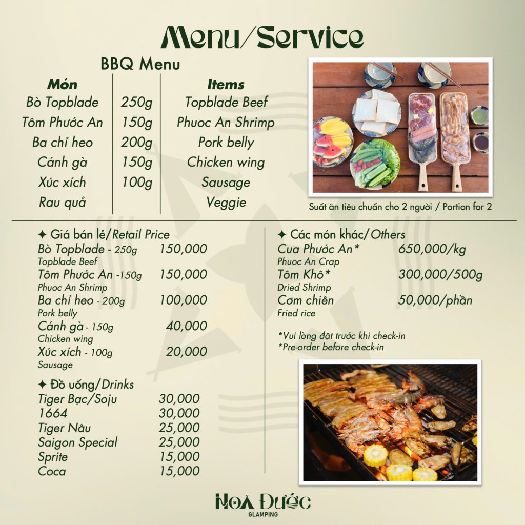 Bang gia menu hoa duoc glamping