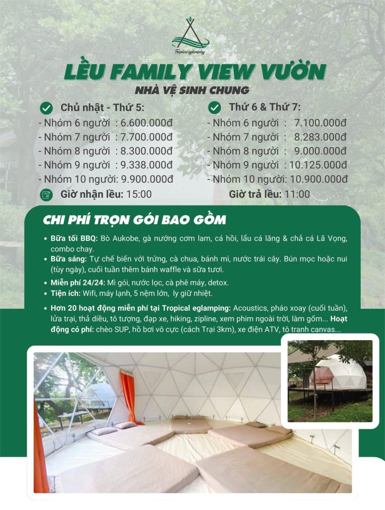 Goi leu family view vuon Tropical Eglamping