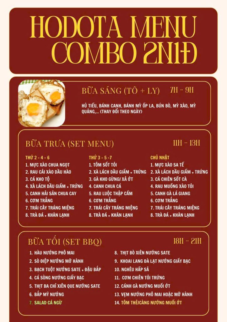 Menu Combo 2N1D Hodota Binh Chau Resort Camping