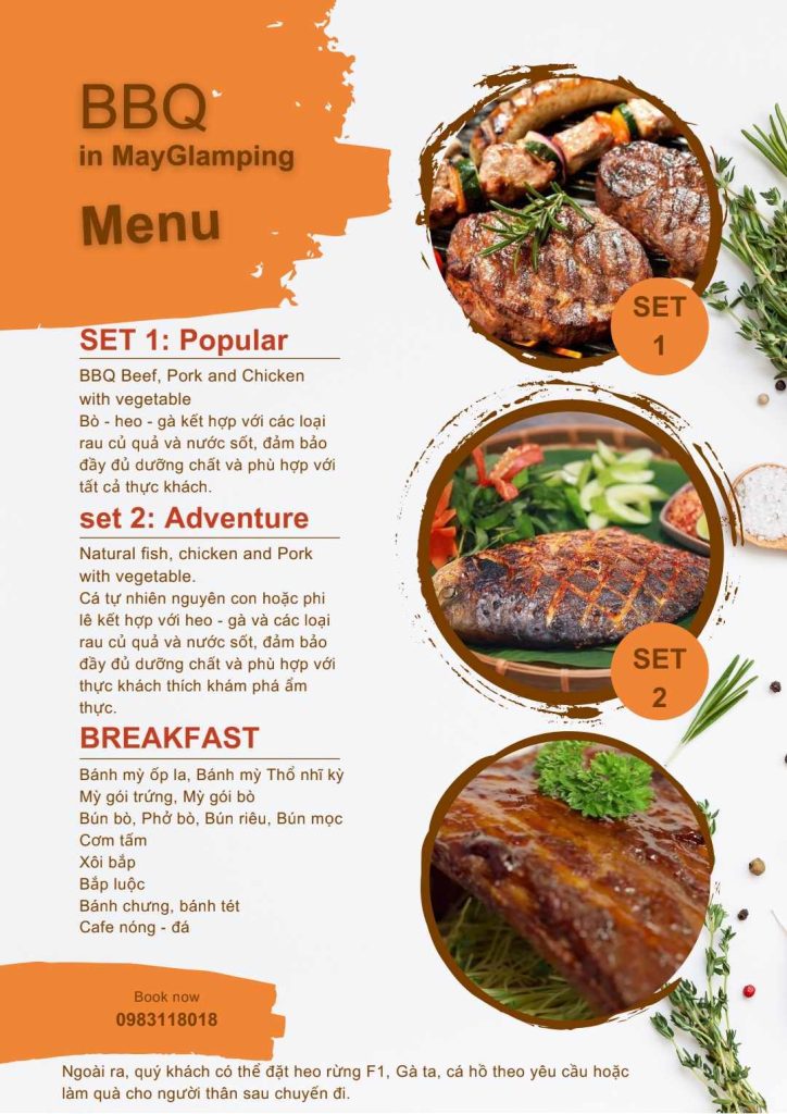 Menu tai may glamping