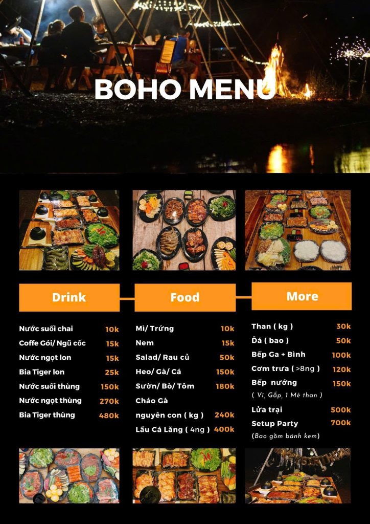 bang gia menu tai BOHO Glamping